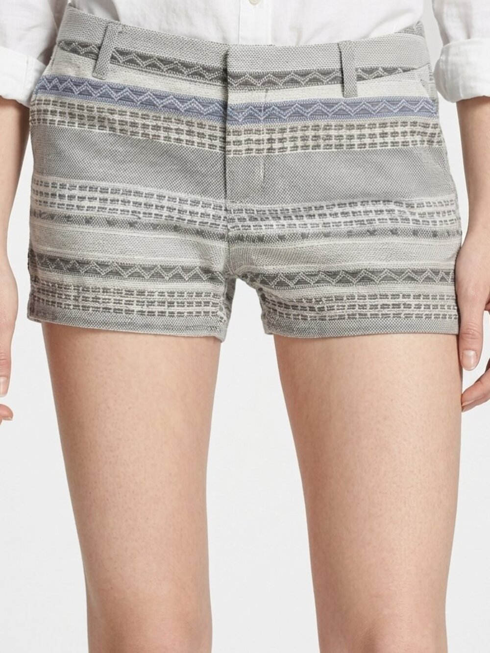 NEW NWT MERONA Aztec Stripe Chino Knit Shorts Cream Beige Tan Tribal Geometric 8